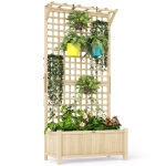 Outsunny Wood Planter with Trellis for Vine Climbing, Raised Garden Bed, Privacy Screen for Backyard, Patio, Deck, Natural Wood