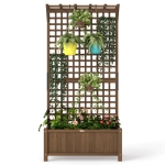 Outsunny Wood Planter with Trellis for Vine Climbing, Raised Garden Bed, Privacy Screen for Backyard, Patio, Deck, Coffee