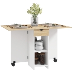 HOMCOM Folding Dining Table, Space Saving Drop Leaf Table with Drawer and Storage Shelves for Kitchen, Dining Room, Oak