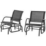 Outsunny 2-Piece Outdoor Glider Swing, Rocking Chair Set with Breathable Mesh Fabric, Sturdy Durable Frame, Curved Armrests, Supports Up to 264 lbs., for Backyard, Garden, Porch, Black