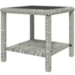 Outsunny 19" Outdoor Wicker Coffee Table with Glass Top, Storage Shelf for Garden Porch Balcony Deck, Dark Grey