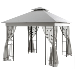 Outsunny 10'x10' Soft-top Steel Patio Gazebo Outdoor Sun Shelter with 2-Tier Polyester Roof, Curtain Sidewalls, Light Grey