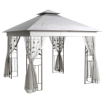Outsunny 10'x10' Soft-top Steel Patio Gazebo Outdoor Sun Shelter with 2-Tier Polyester Roof, Curtain Sidewalls, Light Grey