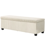 HOMCOM 47 Inches Storage Ottoman Bench, Foot Rest with Legs, End of Bed Bench, Corduroy Storage Chest for Living Room, Beige