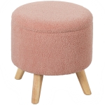 HOMCOM Round Ottoman Stool with Storage, Linen Upholstered Foot Stool with Padded Seat, Hidden Space and Wood Legs, Pink