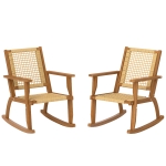 Outsunny Outdoor Lawn Rocking Chair Set of 2, Acacia Wood Patio Rocking Chairs with Wicker Back and Seat for Garden, Khaki