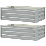 Outsunny Set of 2 Galvanized Raised Beds for Garden, Outdoor Planter Box for Flowers, Herbs and Vegetables, Light Grey