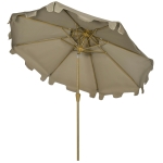 Outsunny 9' Patio Umbrella with Push Button Tilt and Crank, Double Top Ruffled Outdoor Market Table Umbrella with 8 Ribs, for Garden, Deck, Pool, Brown