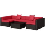 Outsunny 7 Pieces Garden Wicker Sectional Set,  Patio Wicker Sectional Conversation Sofa Set, Wine Red
