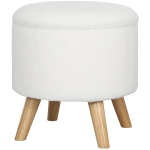 HOMCOM Round Ottoman Stool with Storage, Linen Upholstered Foot Stool with Padded Seat, Hidden Space and Wood Legs, White