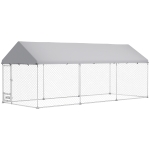 PawHut Outdoor Dog Kennel w/ Adjustable & Rotatable Bowl Rack, Waterproof UV-Resistant Cover, Secure Lock, 19.7' x 7.5' x 7.5'