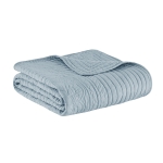 Antimicrobial Oversized Quilted Throw with Scalloped Edges, Microfiber and Cotton Blend, Machine Washable, 72" L x 60" W x 0.25" H, Blue