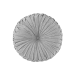 Poly Chenille Round Floor Pillow Cushion with Textured Fabric, Tufted Button Center, Pleated Detailing, 22" L x 22" W x 6" H, Gray