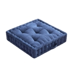 Textured Poly Chenille Square Floor Pillow Cushion with Tufted Detailing, Scalloped Edge, Hypoallergenic Polyester, 24" L x 24" W x 5" H, Navy Blue