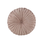 Poly Chenille Round Floor Pillow Cushion with Textured Fabric, Tufted Button Center, Pleated Detailing, 22" L x 22" W x 6" H, Blush