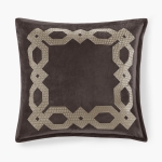 Geometric Velvet European Pillow Sham with Metallic Embroidery, Hidden Zipper, Machine Washable, 26" L x 26" W x 0.13" H, Brown