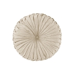 Poly Chenille Round Floor Pillow Cushion with Textured Fabric, Tufted Button Center, Pleated Detailing, 22" L x 22" W x 6" H, Ivory