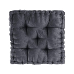 Textured Poly Chenille Square Floor Pillow Cushion with Tufted Detailing, Scalloped Edge, Hypoallergenic Polyester, 20" L x 20" W x 5" H, Charcoal