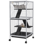 PawHut 45" H Rolling Small Animal Cage with Hammock, Ferret Cage, Chinchilla Cage, Pet Habitat with 6 Doors, Removable Tray