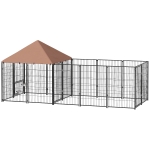PawHut Large Outdoor Dog Kennel with Rotating & Adjustable Height Bowls, Waterproof & UV-Resistant Canopy, 11.3' x 4.7' x 5.1'