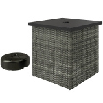 Outsunny Wicker Side Table with 1.5" Umbrella Hole, Square Outdoor End Table with UV-Resistant Frame, Storage Space, Mixed-Gray