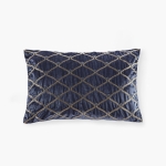 Oblong Decor Pillow with Hand-Beaded Velvet Cover, Removable Goose Feather Insert, Ideal for Bedroom, Living Room, 22" L x 15" W x 5" H, Navy