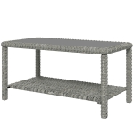 Outsunny 35" Outdoor Wicker Coffee Table with Glass Top, Storage Shelf for Garden Porch Balcony Deck, Dark Grey