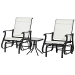 Outsunny 3-Piece Outdoor Gliders Set Bistro Set with Steel Frame, Tempered Glass Top Table for Patio, Garden, Backyard, Lawn, Cream White