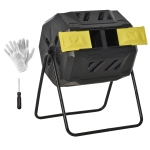 Outsunny Tumbling Compost Bin Outdoor 360° Dual Chamber Rotating Composter 43 Gallon, Yellow