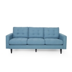 3-Seater Sofa with Button Tufted Waffle Stitch and Rubberwood Legs, 83" L x 33.5" W x 35.5" H, Blue