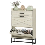 HOMCOM Slim Shoe Storage Cabinet, Shoes Cabinet Organizer with 2 Flip Drawers, Adjustable Shelves for 12 Pair, Distressed White