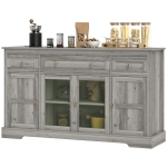 HOMCOM Sideboard Buffet Cabinet with Storage, Coffee Bar Cabinet with Glass Doors and Adjustable Shelves, Weathered Grey Oak
