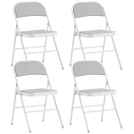 HOMCOM Set of 4 Metal Foldable Chairs, Corduroy Padded Folding Chairs with Cushion Seat and Open Back for Indoor, White