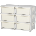Qaba 3 Tier Kids Toy Organizer and Storage Bins with 6 Plastic Drawers, Cream White