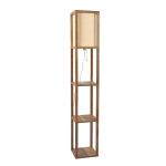 Pinnacle Shelf Floor Lamp with Built-in Shelves, Natural Wood and Long Shade, 10" L x 10" W x 62" H, Natural+White