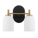 Vortex Two Lights Vanity Wall Sconce with White Frosted Glass, Traditional Style for Over Bathroom Mirror, 10.5" L x 5.5" W x 10" H, Gold+White