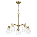 Elegance Five-Light Linear Arm Chandelier with Golden Brass Finish and Clear Water Glass, 24" L x 24" W x 20.5" H, Clear+Gold