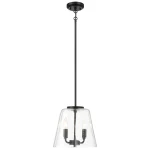 Modern Four Candle Lights Pendant with Sleek Black Finish, Clear Glass Shade, Ideal for Living Room, Bedroom, 13" L x 13" W x 11" H, Black+Clear