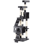 PawHut 68" Multi-Level Cat Scratching Tree with 3 Perches & 2 Condos, 4 Tier Kitty Activity Center with Ladders & Dangling Toys, Grey