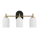 Meadows Three-Light Vanity Bathroom Wall Light with White Frosted Glass, Brushed Gold Finish, 20.5"W × 10.1"H × 5.5"E, Gold+White