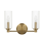Regal Double Light Vanity with Clear Ribbed Glass, Satin Brass Finish, 15" L x 5" W x 10" H, Antique Brass+Clear