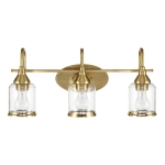 Twilight Three-Light Vanity Light with Contemporary Design, Brushed Gold Finish, Clear Glass, 7.5" L x 22" W x 10" H, Clear+Gold