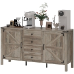 HOMCOM 59" Buffet Cabinet, Farmhouse Sideboard with Thick Top, 2 Barn Doors, 4 Drawers and 2 Adjustable Shelves, Grey