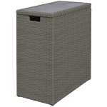 Outsunny 17-Gallon Small Deck Box, Wicker Outdoor Storage Box with Acacia Wood Top for Patio Cushions and Garden Tools, Gray