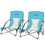 Outsunny Set of 2 Folding Beach Chairs with Mesh Back, Carry Bag and Cup Holder for Outdoor Camping Lawn, 22.8" x 21.7" x 24.4"