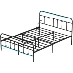 HOMCOM Queen Bed Frame with LED Lights and Charging Station, Metal Platform Bed Frame with Under Bed Storage, Black