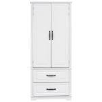 Pantry Cabinet with 2 Large Drawers, 8 Door Shelves, Embossed Texture, Farmhouse Style Kitchen Cupboard, 30.5" L x 16" W x 71" H, White