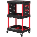 HOMCOM 3-Tier Rolling Tool Cart, 200 LBS Capacity Plastic Utility Cart with Side Shelves for Garage, Workshop, Black and Red