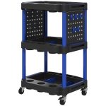 HOMCOM 3-Tier Rolling Tool Cart, 200 LBS Capacity Plastic Utility Cart with Side Shelves for Garage Workshop, Black & Dark Blue
