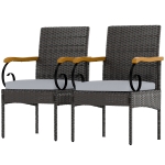 Outsunny Set of 2 Rattan Outdoor Dining Chairs, Wicker Patio Chairs with Removable Cushion, Acacia Wood Armrests, Light Grey